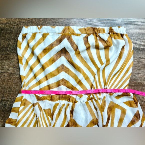BB DAKOTA strapless gold white geometric maxi dress vacation date night sz M EUC - Picture 8 of 13